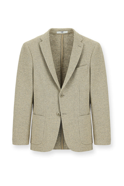 Light Beige 4-Drop Relaxed Fit Comfortable Cut Wool Striped Sport Knit Jacket