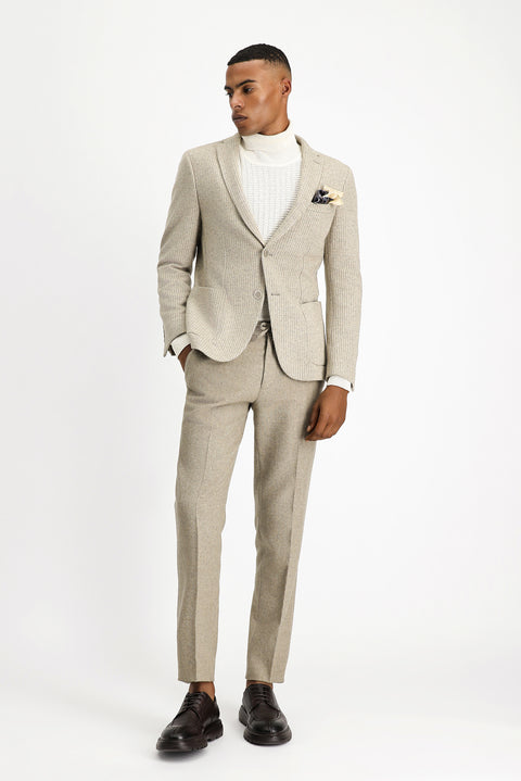 Light Beige 7 Drop Super Slim Fit Extra Narrow Cut Wool Striped Sport Knit Jacket