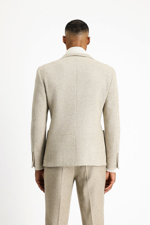 Light Beige 4-Drop Relaxed Fit Comfortable Cut Wool Striped Sport Knit Jacket