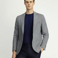 Light Navy Blue 7 Drop Slim Fit Narrow Cut Wool Patterned Sport Jacket