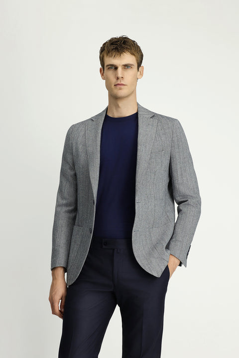 Light Navy Blue 7 Drop Slim Fit Narrow Cut Wool Patterned Sport Jacket