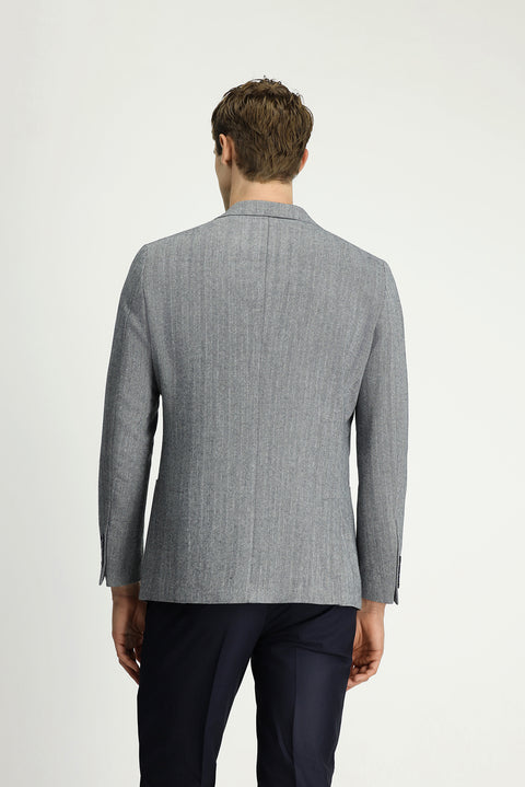 Light Navy Blue 7 Drop Slim Fit Narrow Cut Wool Patterned Sport Jacket