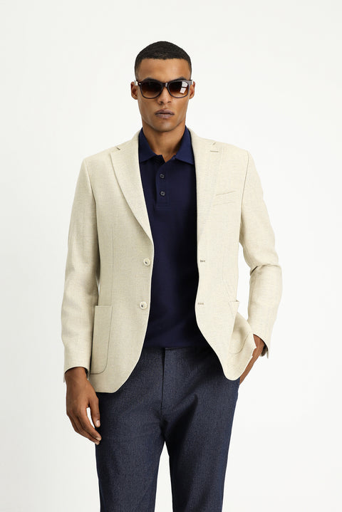 Light Beige 6 Drop Regular Fit Standard Cut Wool Patterned Sport Jacket