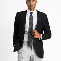 Siyah 7 Drop Slim Fit Dar Kesim Desenli Yünlü İtalyan Ceket