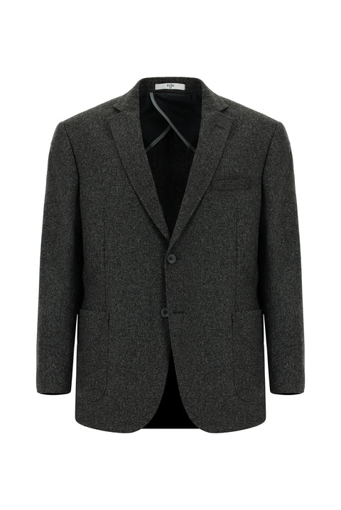 Medium Gray 4-Drop Relaxed Fit Sporty Patterned Wool Jacket
