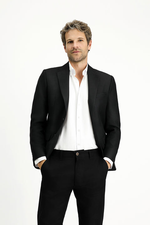 Black 6 Drop Regular Fit Standard Cut Striped Classic Jacket