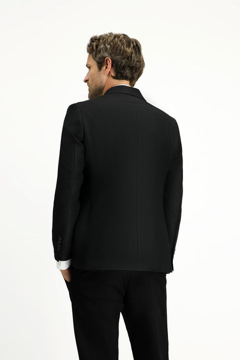 Black 6 Drop Regular Fit Standard Cut Striped Classic Jacket