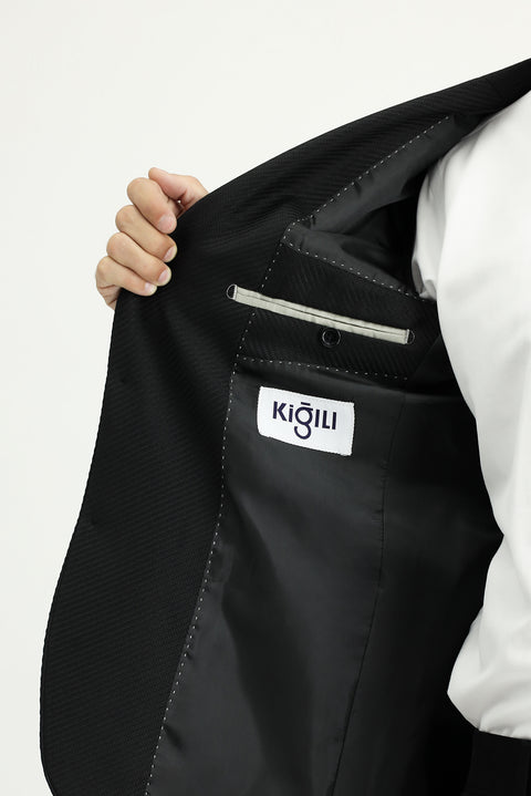 Black 6 Drop Regular Fit Standard Cut Striped Classic Jacket