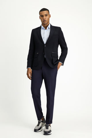  Koyu Lacivert 7 Drop Slim Fit Dar Kesim Klasik Fermuar Cepli Ceket