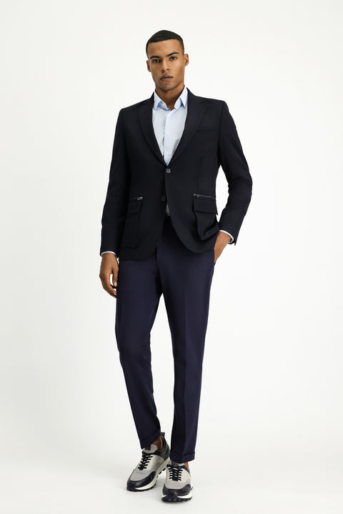 Dark Navy 7 Drop Slim Fit Classic Zip-Pocket Jacket