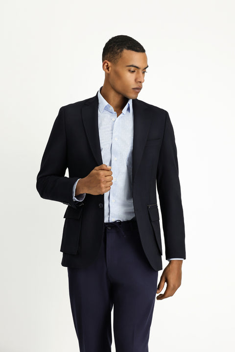 Dark Navy 7 Drop Super Slim Fit Extra Narrow Cut Classic Zip-Pocket Jacket