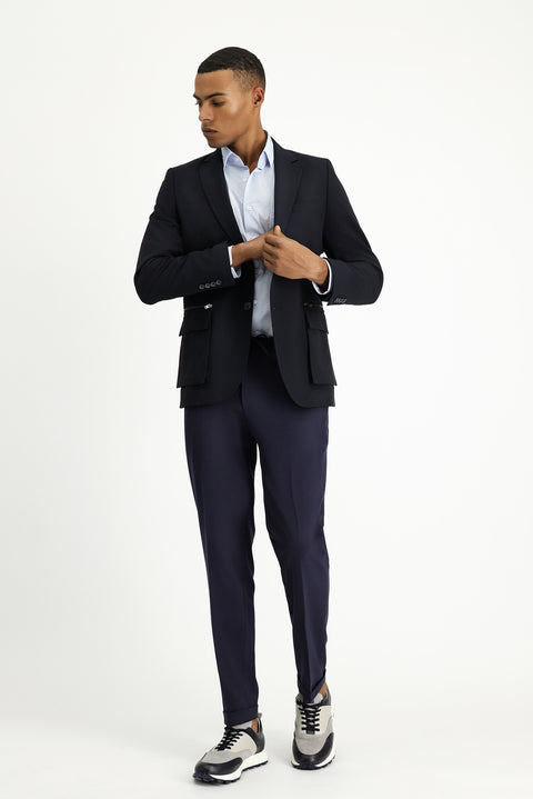 Dark Navy 7 Drop Super Slim Fit Extra Narrow Cut Classic Zip-Pocket Jacket