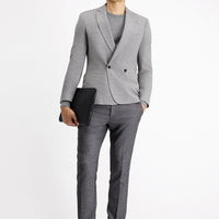 Medium Grey 7 Drop Slim Fit Patterned Double-Breasted Jacket