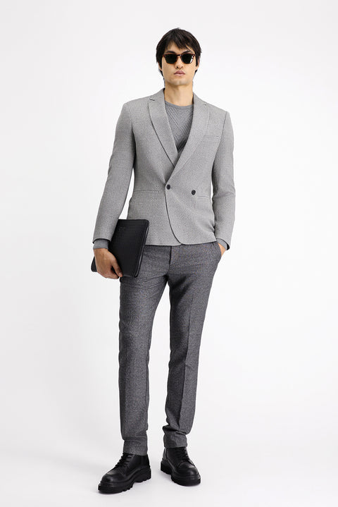 Medium Grey 7 Drop Slim Fit Patterned Double-Breasted Jacket