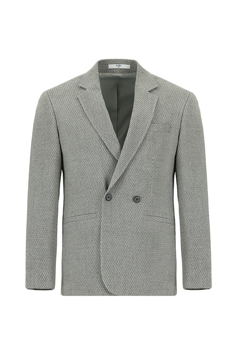 Medium Grey 7 Drop Slim Fit Patterned Double-Breasted Jacket