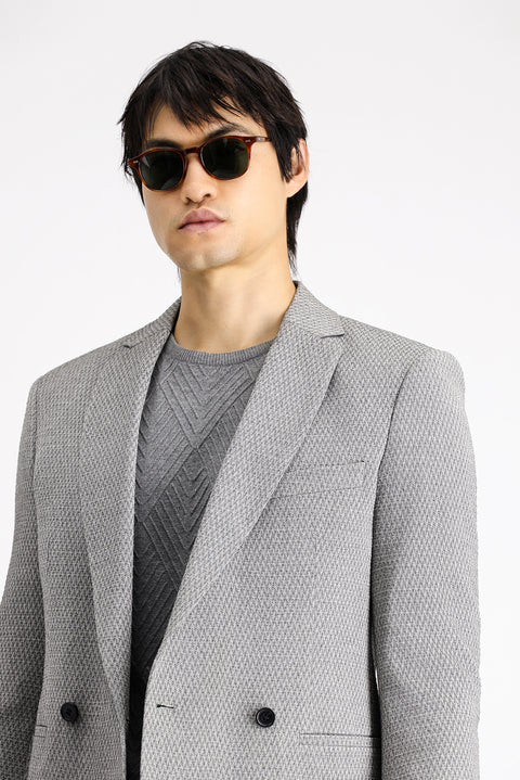 Medium Grey 7 Drop Slim Fit Patterned Double-Breasted Jacket