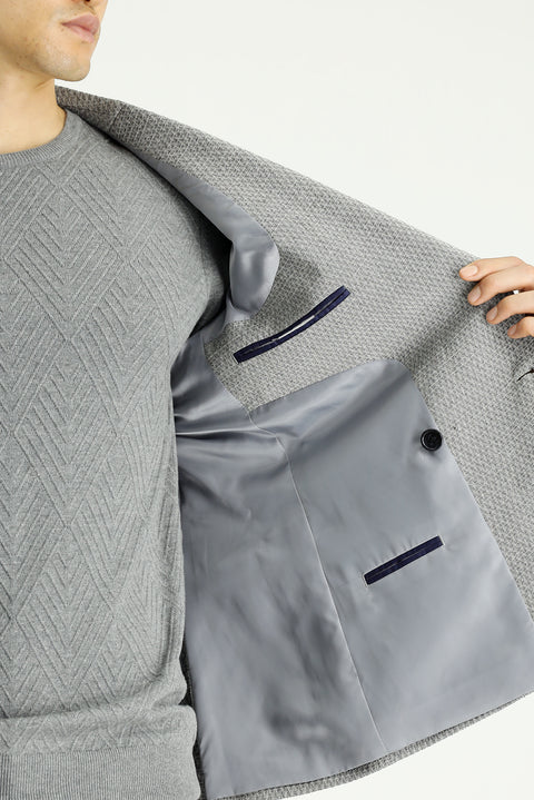 Medium Grey 7 Drop Slim Fit Patterned Double-Breasted Jacket