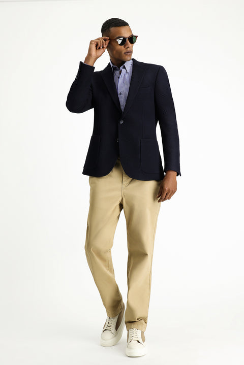 Dark Navy 4-Drop Relaxed Fit Patterned Sport Jacket