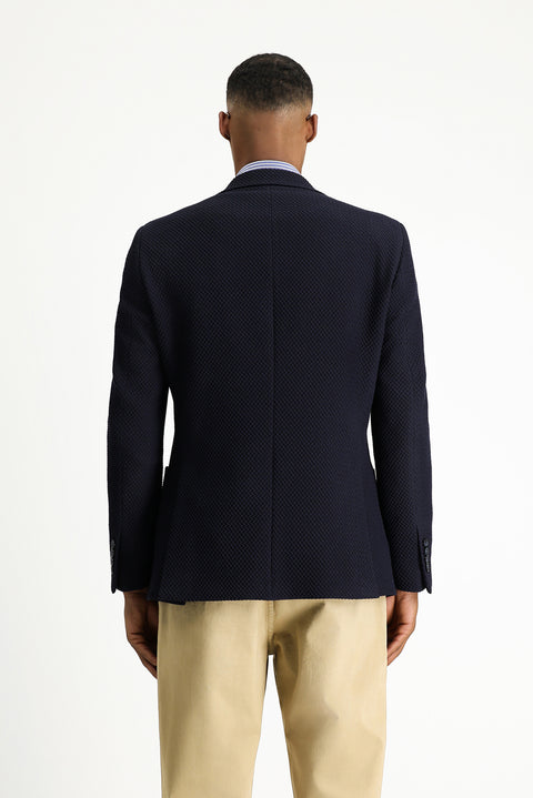 Dark Navy 4-Drop Relaxed Fit Patterned Sport Jacket