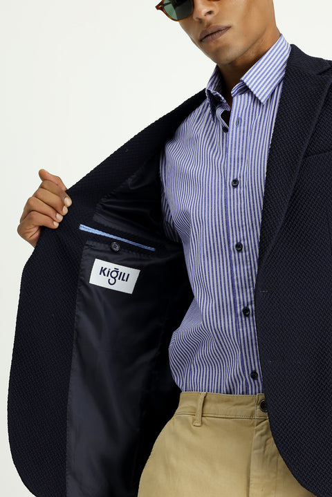 Dark Navy 7 Drop Slim Fit Patterned Sport Jacket