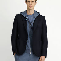 Black and Navy Blue 8 Drop Muscle Fit Long Athletic Cut Lycra Sport Jacket