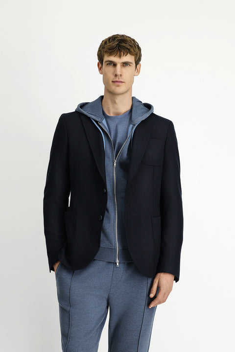 Black and Navy Blue 8 Drop Muscle Fit Long Athletic Cut Lycra Sport Jacket