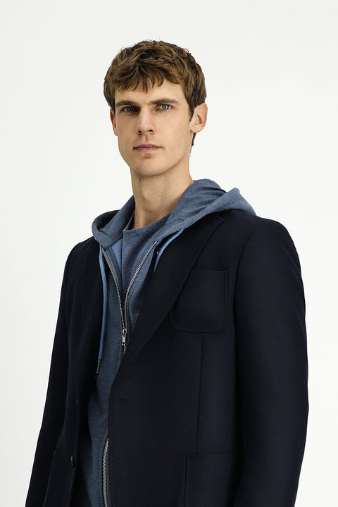 Black and Navy Blue 8 Drop Muscle Fit Long Athletic Cut Lycra Sport Jacket