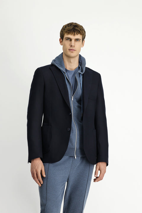 Black and Navy Blue 8 Drop Muscle Fit Long Athletic Cut Lycra Sport Jacket