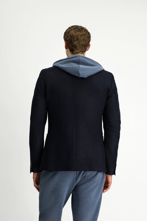 Black and Navy Blue 8 Drop Muscle Fit Long Athletic Cut Lycra Sport Jacket