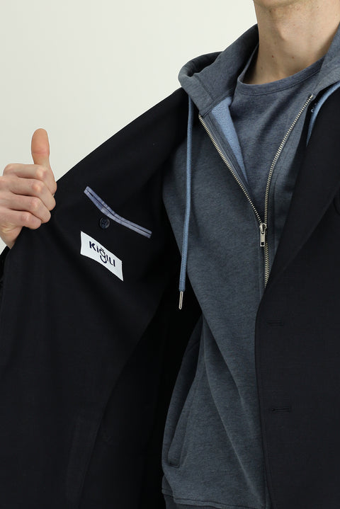 Black and Navy Blue 8 Drop Muscle Fit Long Athletic Cut Lycra Sport Jacket