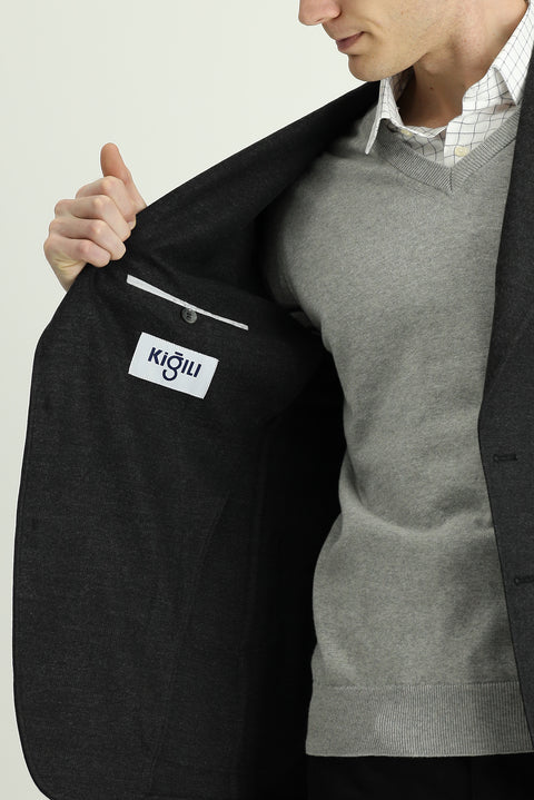 Dark Anthracite 8 Drop Muscle Fit Long Athletic Cut Lycra Sport Jacket