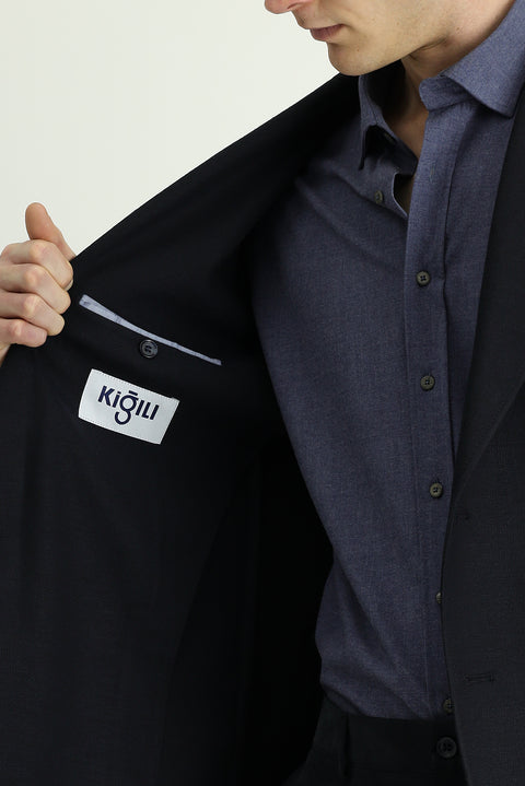 Black and Navy Blue 8 Drop Muscle Fit Long Athletic Cut Lycra Sport Jacket