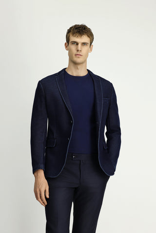  Koyu Lacivert 7 Drop Super Slim Fit Eksra Dar Kesim Spor Pamuklu Örme Ceket