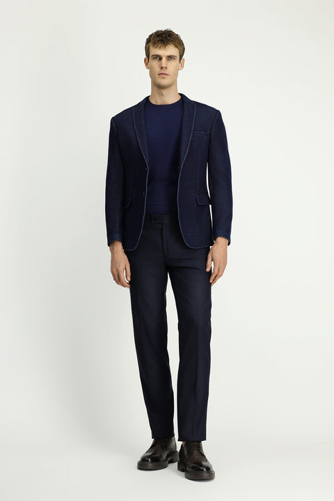 Dark Navy 7 Drop Super Slim Fit Extra Narrow Cut Sport Cotton Knit Jacket
