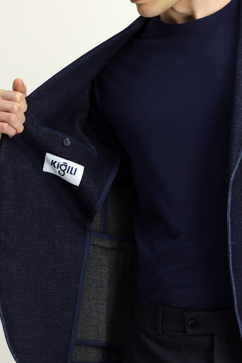Dark Navy 7 Drop Super Slim Fit Extra Narrow Cut Sport Cotton Knit Jacket