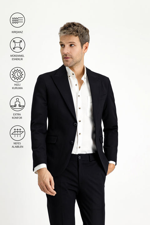 Black Techno-Line 7 Drop Slim Fit Stretch Sport Knit Jacket