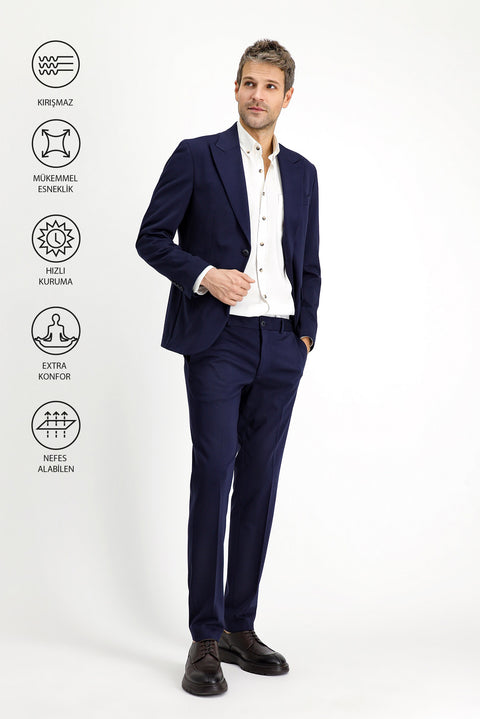 Medium Navy Techno-Line 7 Drop Slim Fit Stretch Sport Knit Jacket