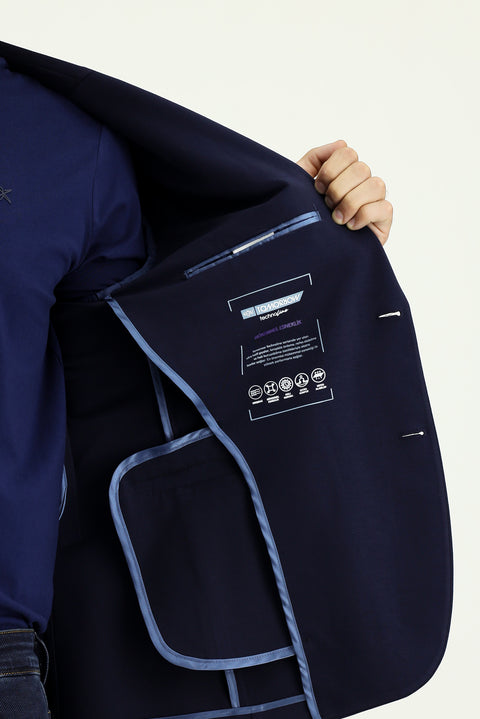 Medium Navy Techno-Line 7 Drop Slim Fit Stretch Sport Knit Jacket