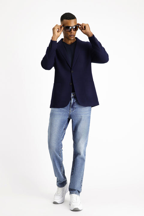 Dark Navy 4-Drop Relaxed Fit Casual Cut Wool Sport Italian Jacket