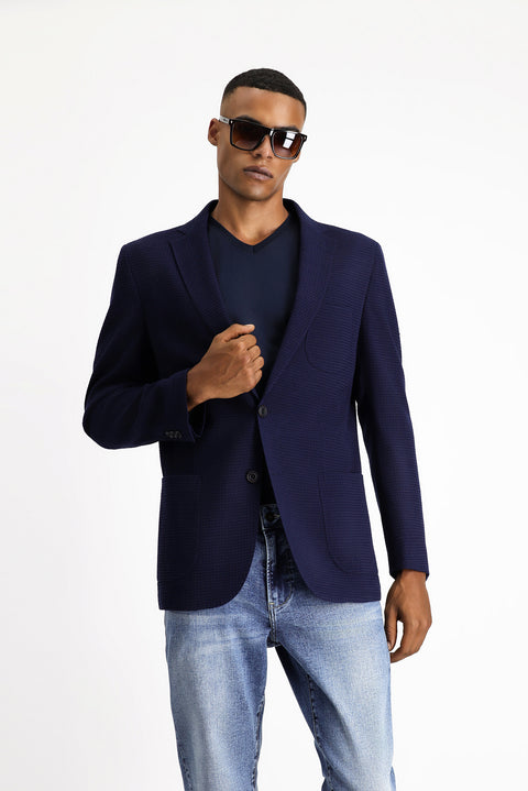 Dark Navy 4-Drop Relaxed Fit Casual Cut Wool Sport Italian Jacket