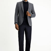 Medium Navy 4 Drop Relaxed Fit Classic Patterned Wool Jacket