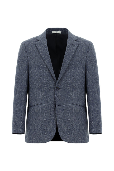 Medium Navy 4 Drop Relaxed Fit Classic Patterned Wool Jacket