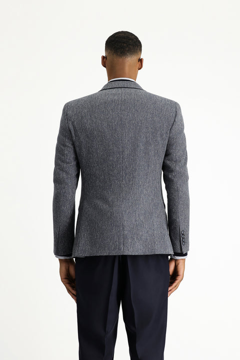 Medium Navy 4 Drop Relaxed Fit Classic Patterned Wool Jacket