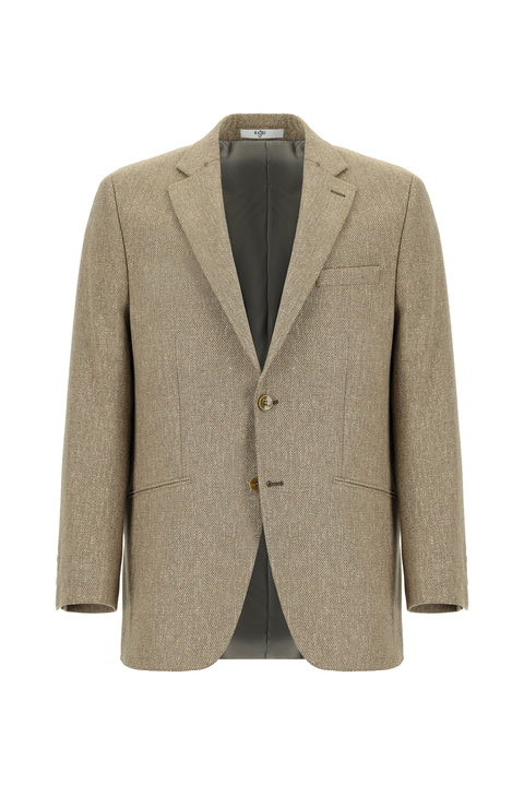 Medium Mink 4 Drop Relaxed Fit Classic Patterned Wool Jacket