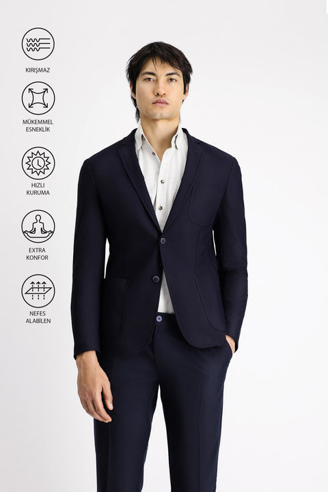 Dark Navy Techno-Line 7 Drop Super Slim Fit Extra Narrow Cut Sport Jacket