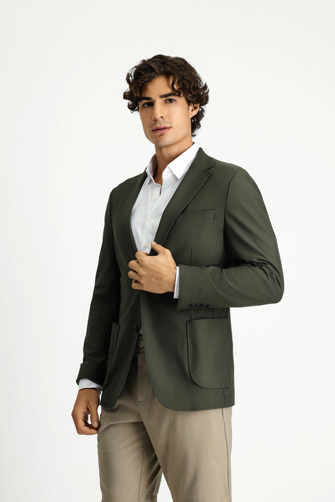Dark Green Techno-Line 7 Drop Super Slim Fit Extra Narrow Cut Sport Jacket