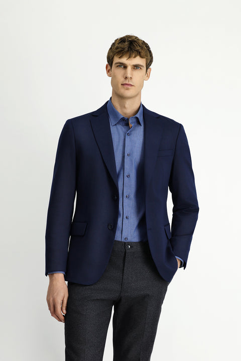Dark Navy 6 Drop Regular Fit Classic Jacket with Lycra Fabric