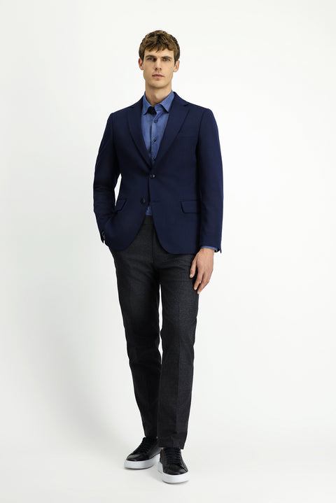 Dark Navy 6 Drop Regular Fit Classic Jacket with Lycra Fabric