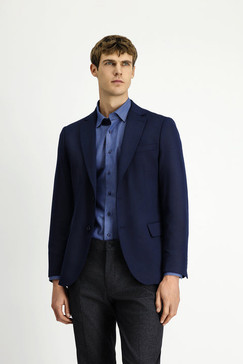 Dark Navy 6 Drop Regular Fit Classic Jacket with Lycra Fabric