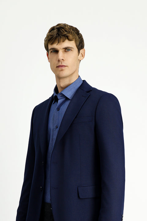 Dark Navy 6 Drop Regular Fit Classic Jacket with Lycra Fabric